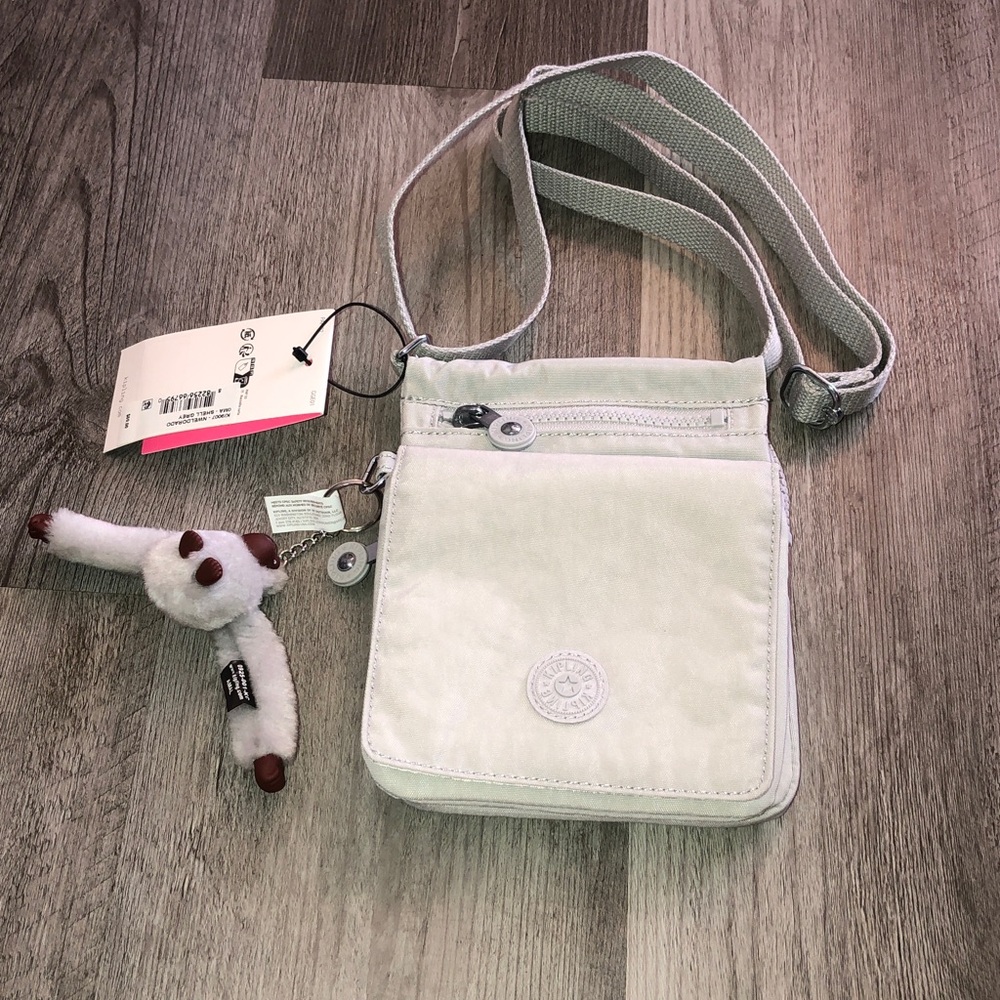 Kipling NWELDORADO Shell Grey Nylon Crossbody Bag + Monkey Key Chain NWT